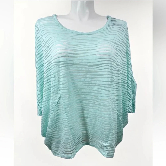 Lane Bryant Womens Mint Blue Top Plus Sz 18/20 Dolman Sleeve Sheer Stretch - Picture 1 of 10